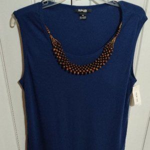 NWT Navy Blue Tank Blouse with Removable necklace.